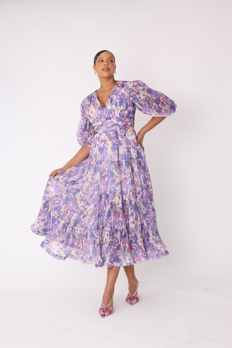 Romantic Tiered Maxi Dress with Balloon Sleeves- 82762