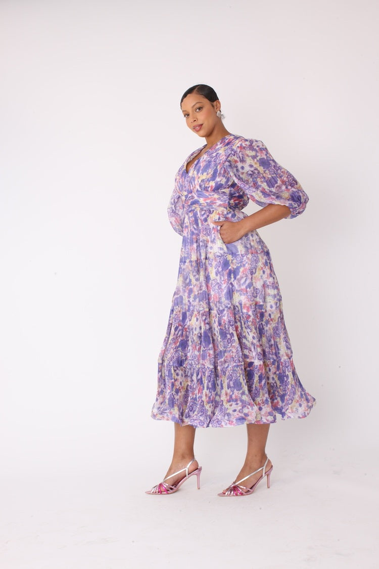 Romantic Tiered Maxi Dress with Balloon Sleeves- 82762