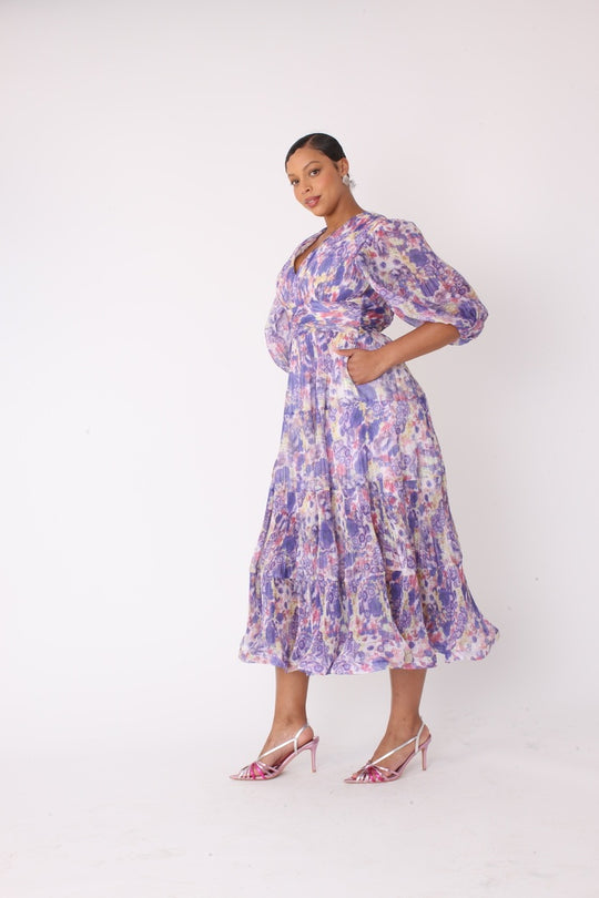 Romantic Tiered Maxi Dress with Balloon Sleeves- 82762