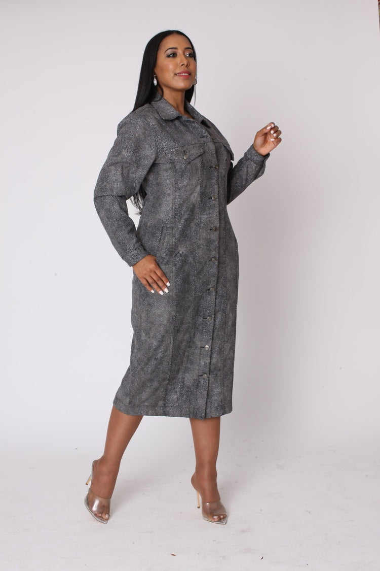 Crystal Embellished Denim Midi Dress - 82680