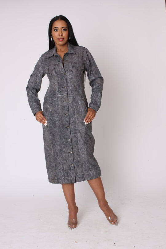 Crystal Embellished Denim Midi Dress - 82680