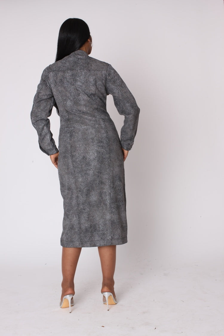 Crystal Embellished Denim Midi Dress - 82680