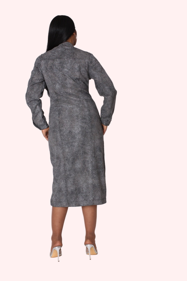Crystal Embellished Denim Midi Dress - 82680