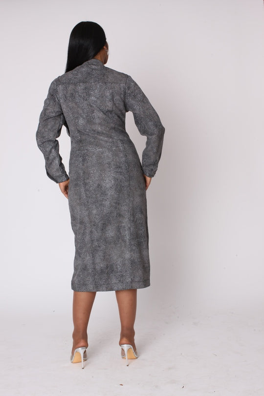Crystal Embellished Denim Midi Dress - 82680