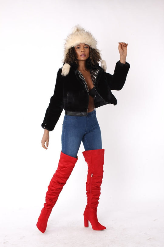 Fur Jacket with Studded Lapel -82083