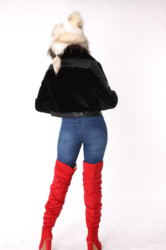 Fur Jacket with Studded Lapel -82083