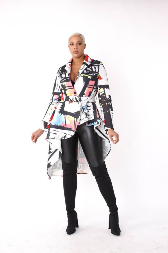 Abstract Print Scuba Long Jacket -82044