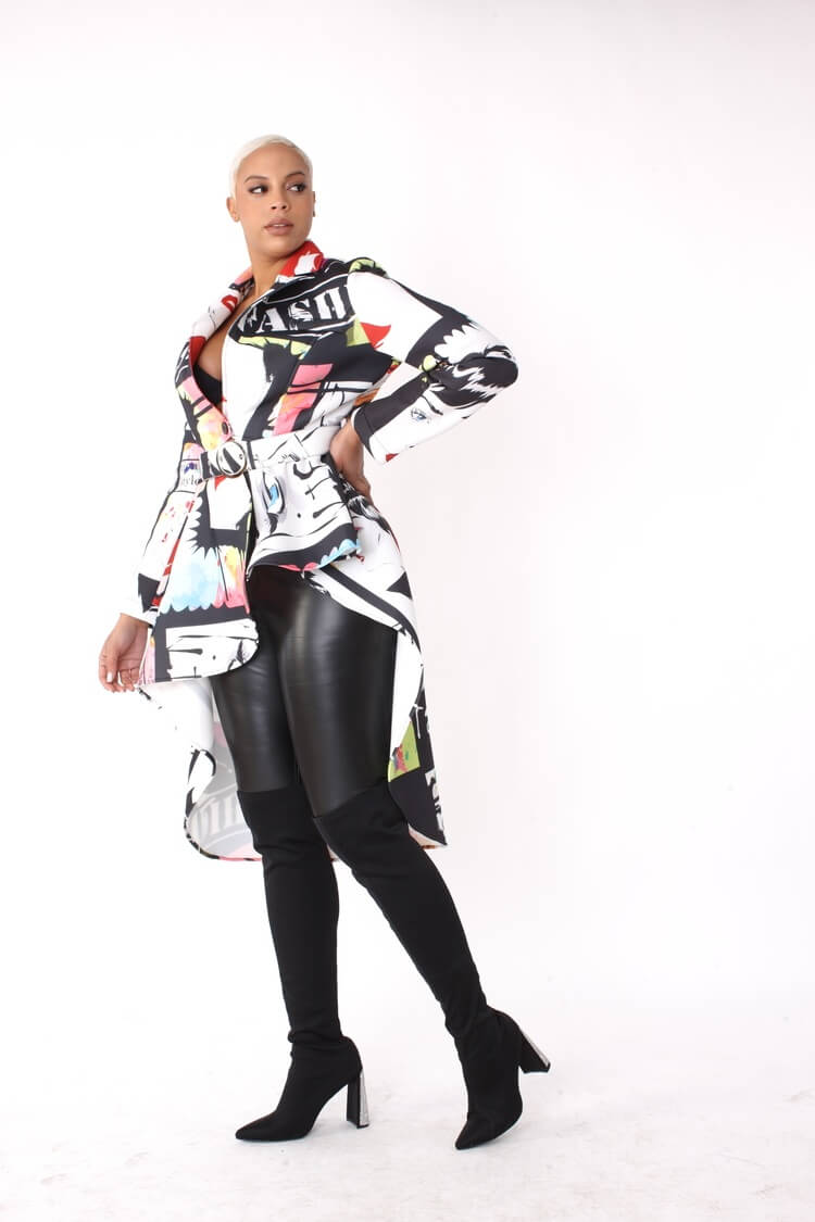 Abstract Print Scuba Long Jacket -82044