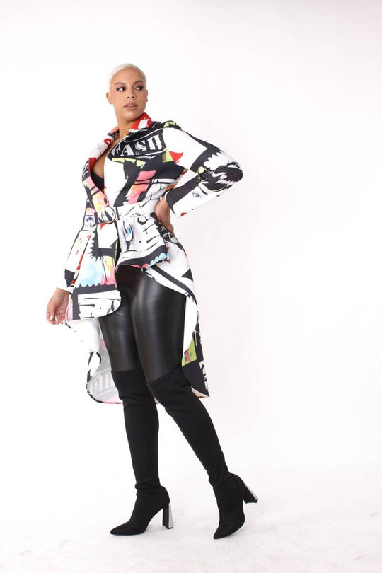 Abstract Print Scuba Long Jacket -82044