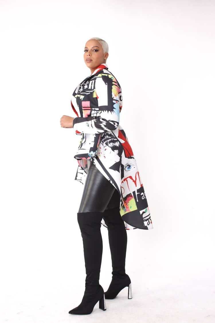 Abstract Print Scuba Long Jacket -82044