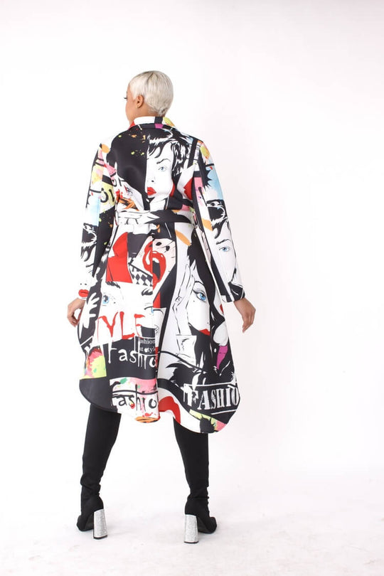 Abstract Print Scuba Long Jacket -82044