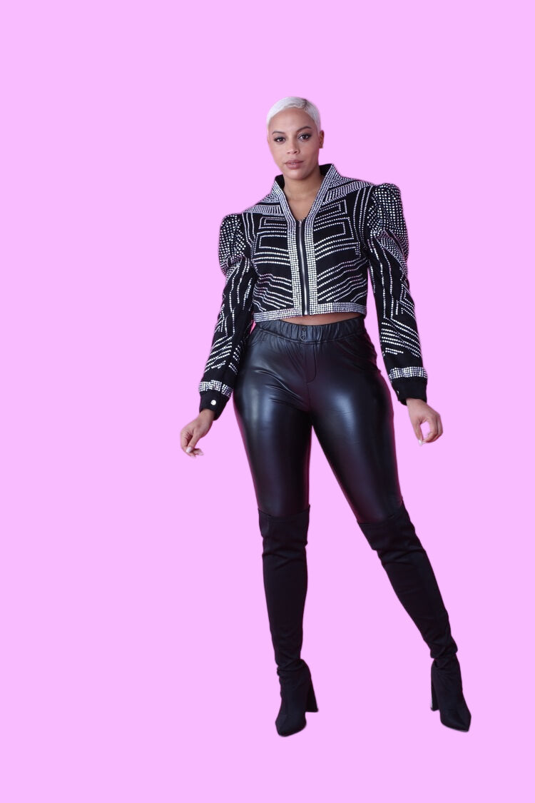 Cropped Jacket with Rhinestone Detailing -82065