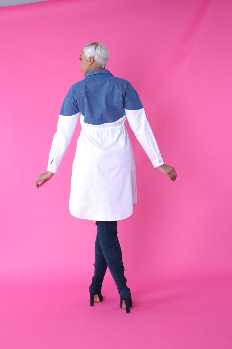 Denim Combo Woven Shirt Dress -82043