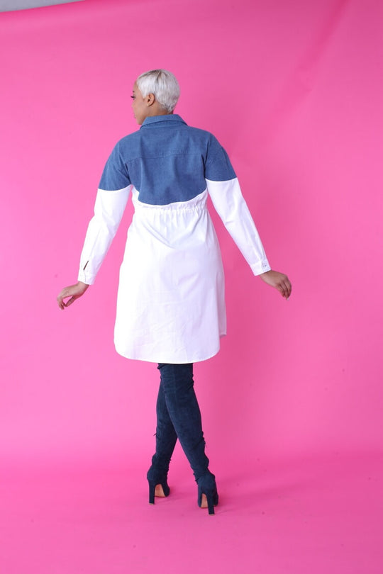 Denim Combo Woven Shirt Dress -82043