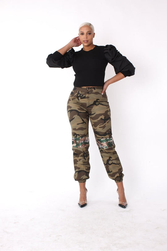 Camo Sequin Joggers with Sequin Accents- 81991