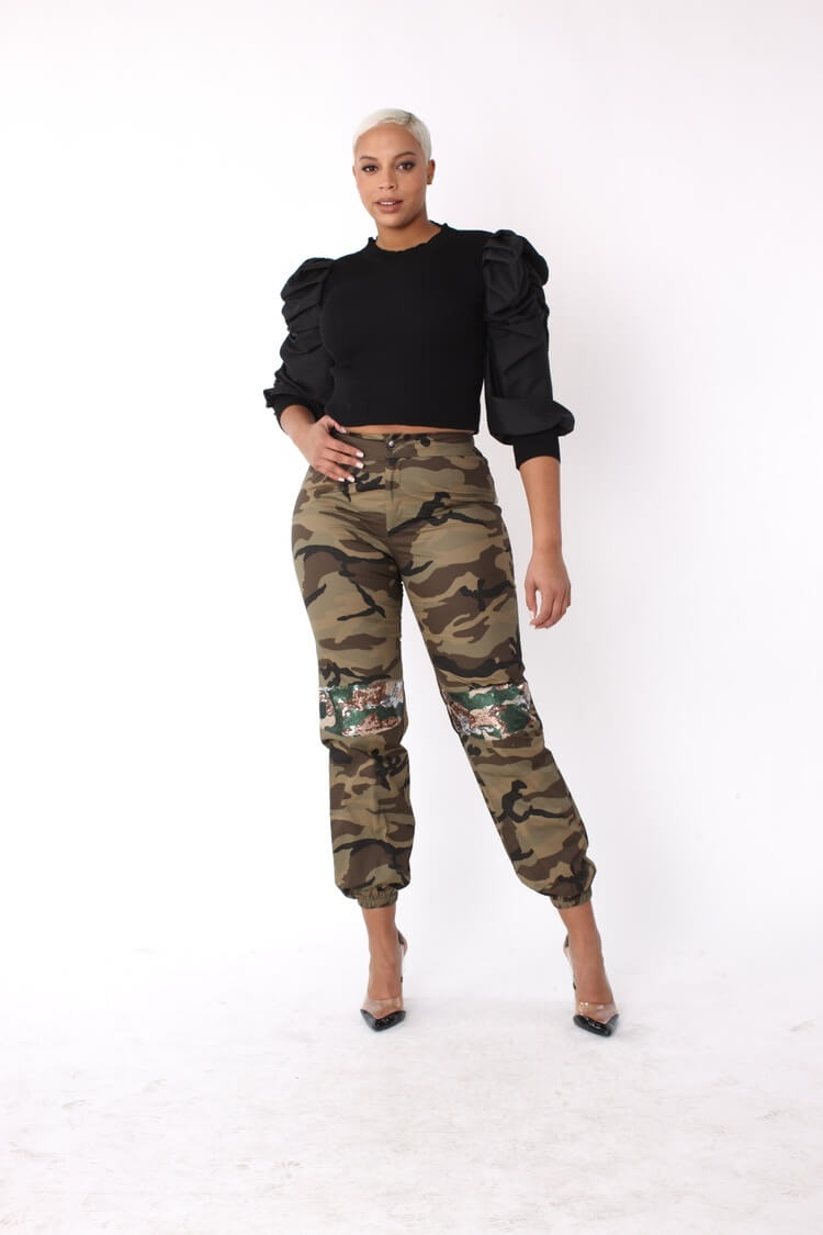 Camo Sequin Joggers with Sequin Accents- 81991