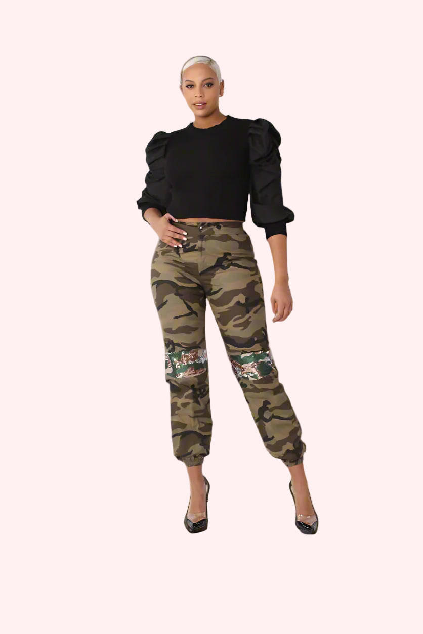 Camo Sequin Joggers with Sequin Accents- 81991