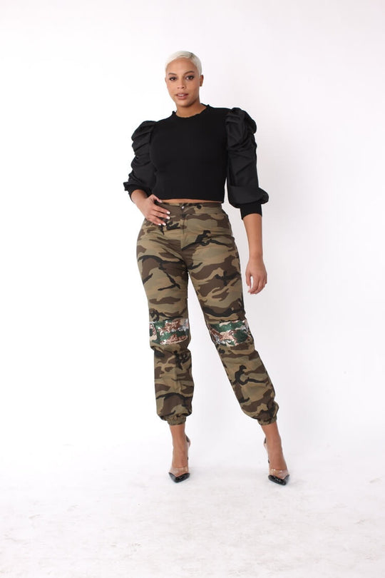 Camo Sequin Joggers with Sequin Accents- 81991