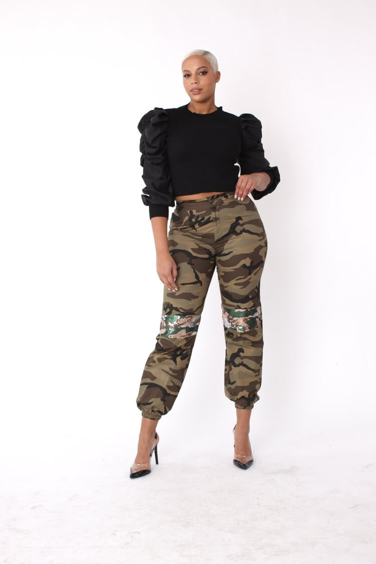 Camo Sequin Joggers with Sequin Accents- 81991