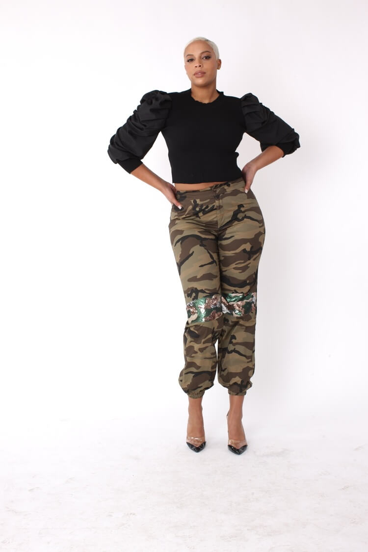 Camo Sequin Joggers with Sequin Accents- 81991