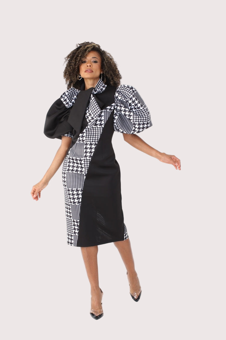 Black and Houndstooth Midi Dress -81885