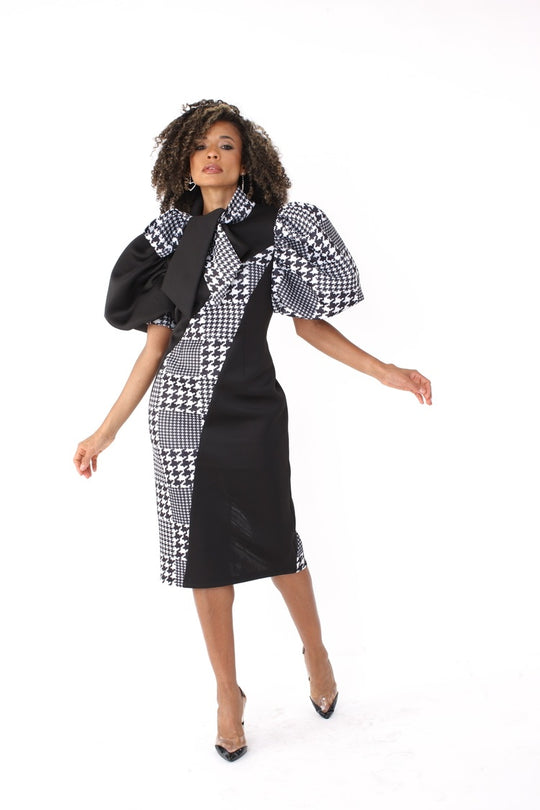 Black and Houndstooth Midi Dress -81885