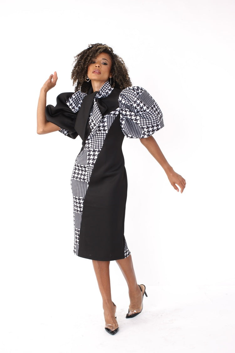 Black and Houndstooth Midi Dress -81885