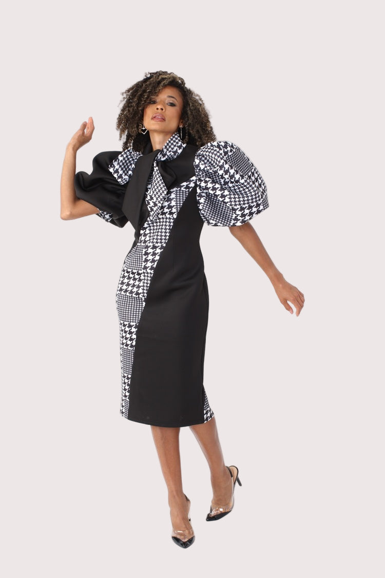 Black and Houndstooth Midi Dress -81885