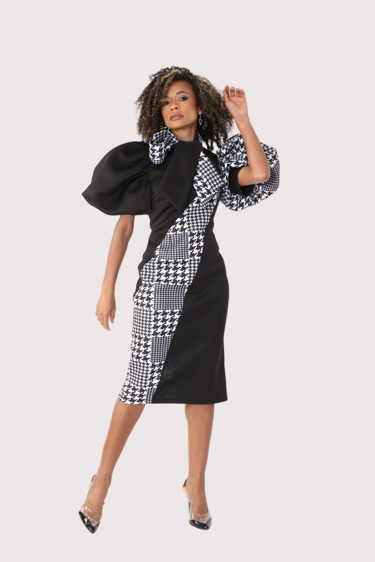 Black and Houndstooth Midi Dress -81885