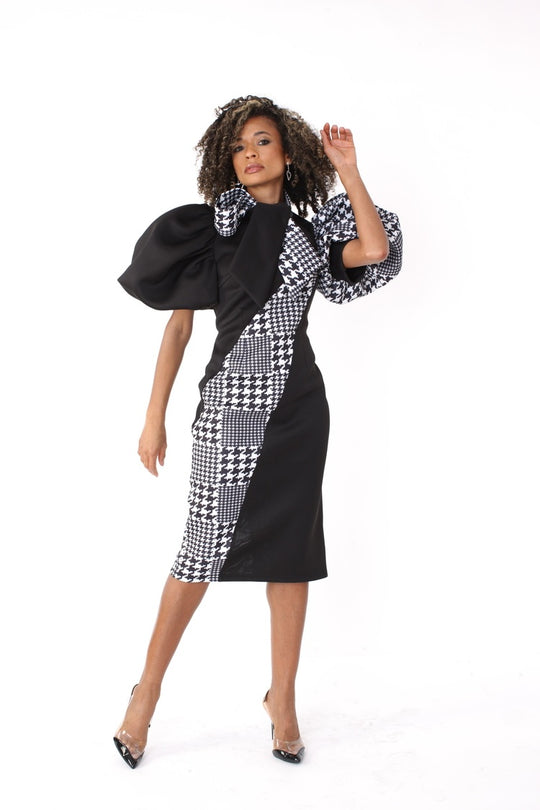 Black and Houndstooth Midi Dress -81885