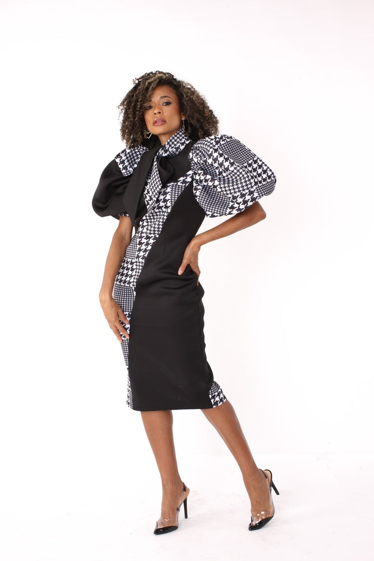 Black and Houndstooth Midi Dress -81885