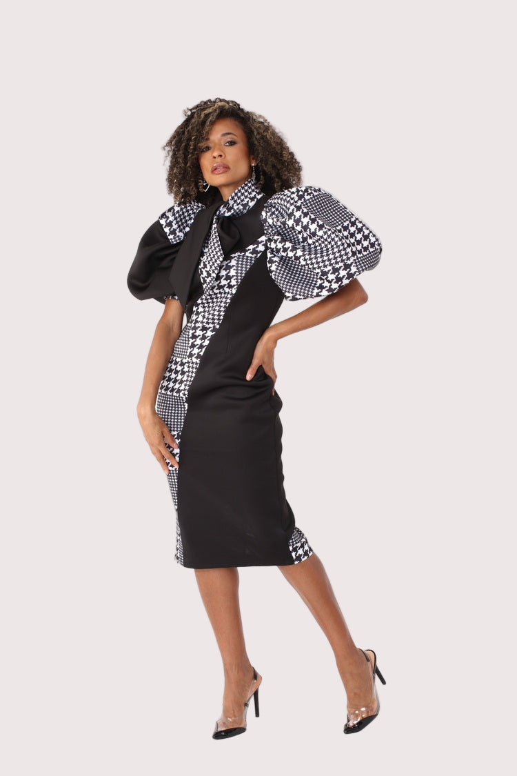 Black and Houndstooth Midi Dress -81885