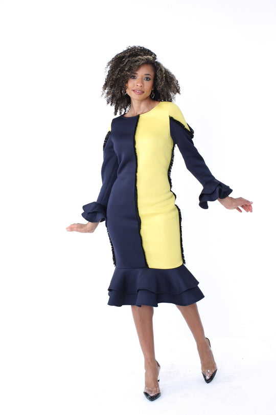 Colorblock Ruffle Midi Dress -82146