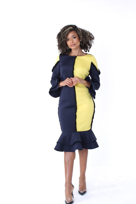 Colorblock Ruffle Midi Dress -82146