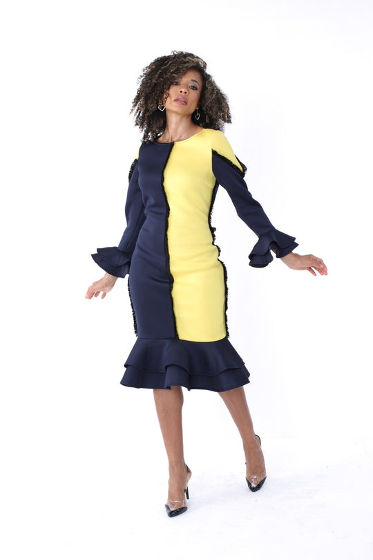 Colorblock Ruffle Midi Dress -82146
