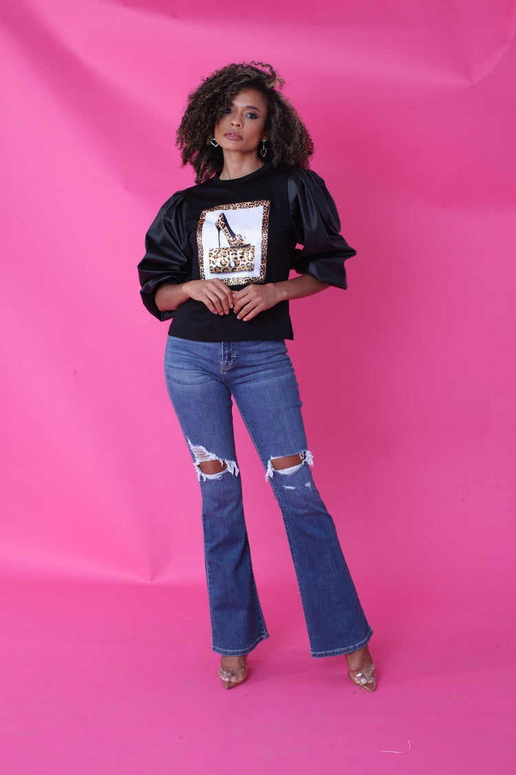 Puff Sleeve Graphic Top -82051