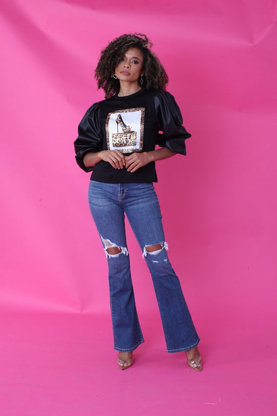 Puff Sleeve Graphic Top -82051