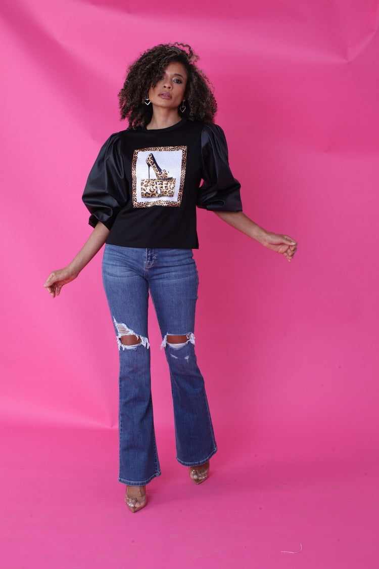 Puff Sleeve Graphic Top -82051
