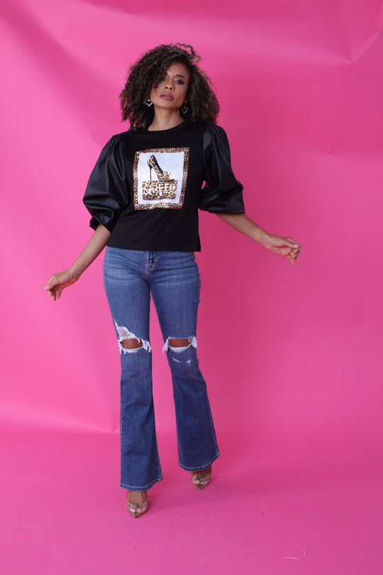 Puff Sleeve Graphic Top -82051