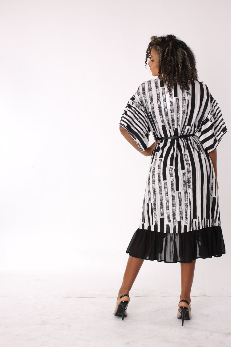 Abstract Stripe High-Low Shirt Dress - 82191