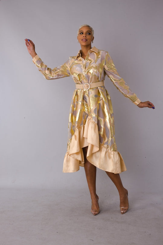 Gold Metallic Organza Dress -82210