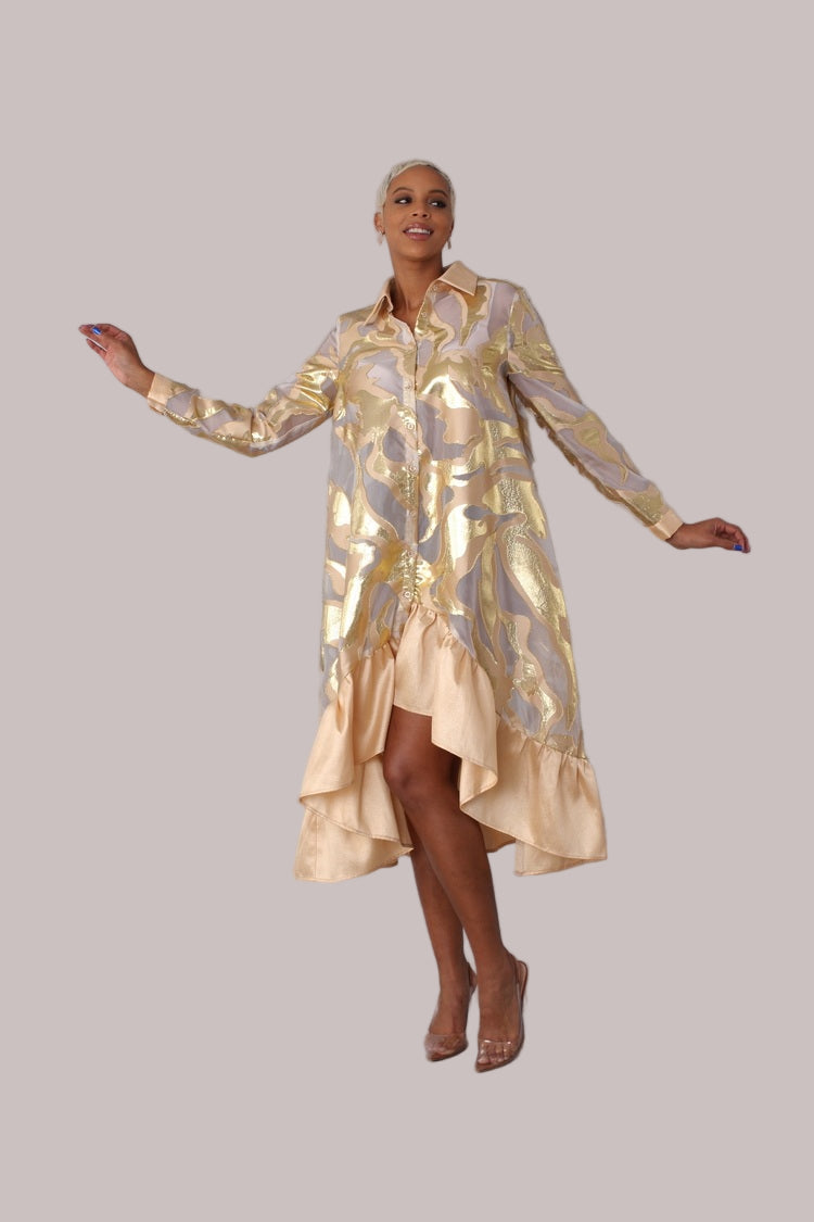 Gold Metallic Organza Dress -82210