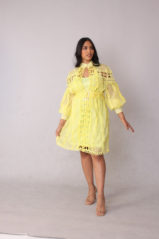 Lace Trim Dress with Matching Belt -82159