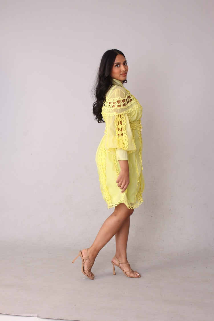 Lace Trim Dress with Matching Belt -82159