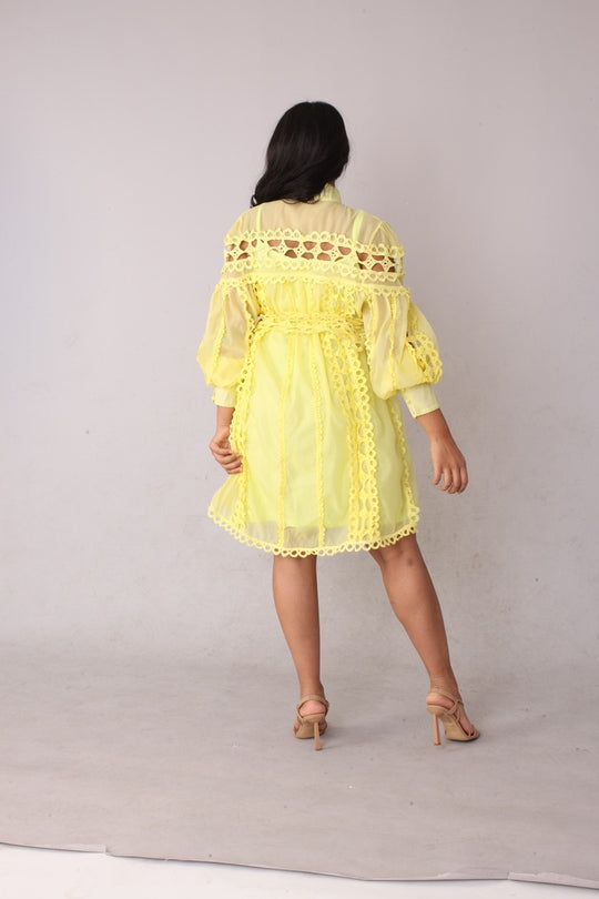 Lace Trim Dress with Matching Belt -82159
