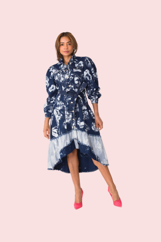 Acid Wash Denim High-Low Dress - 82347