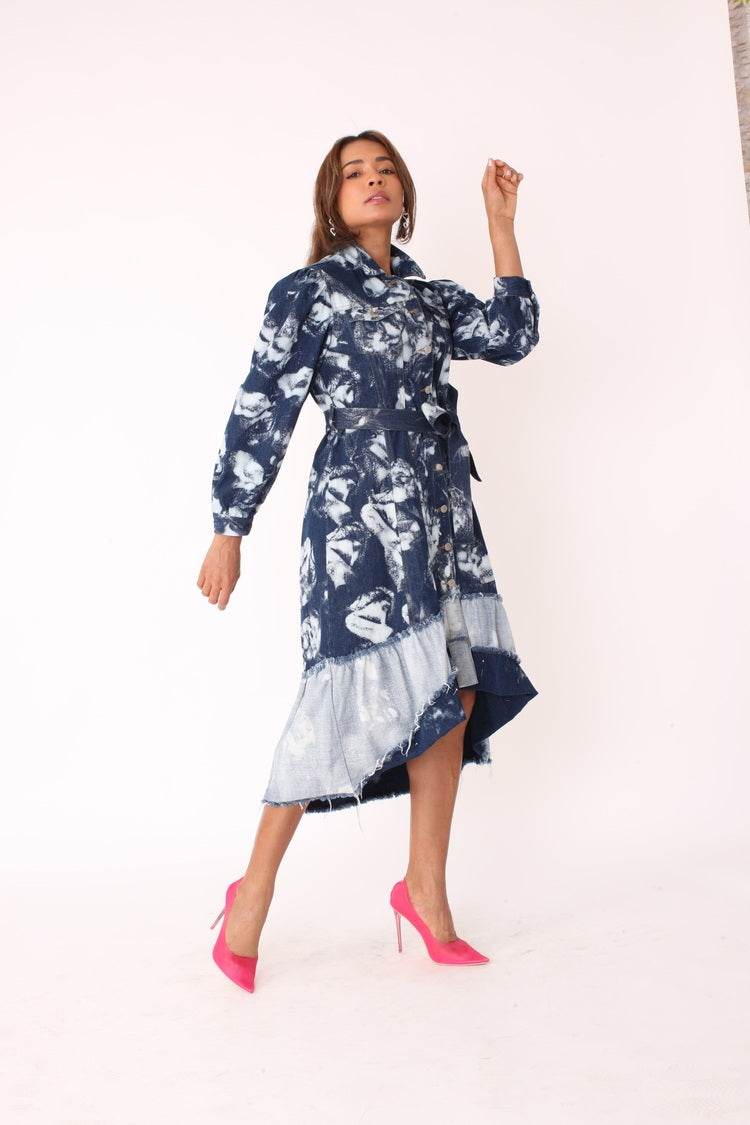 Acid Wash Denim High-Low Dress - 82347