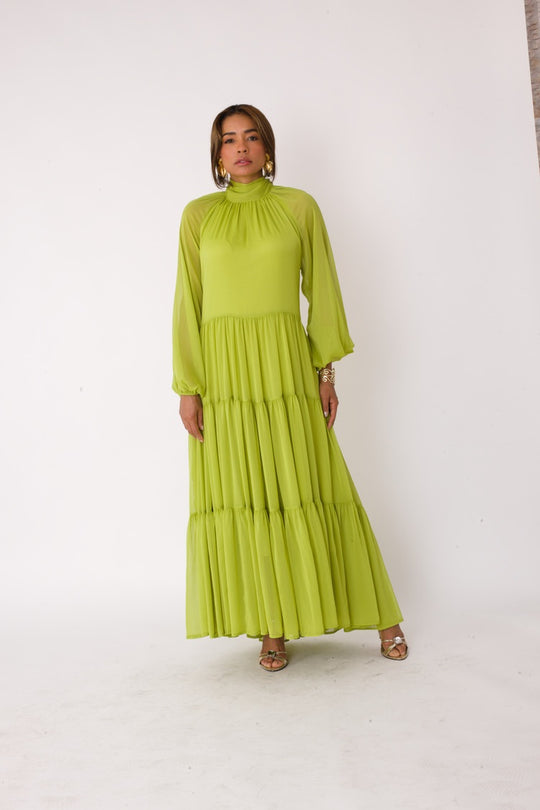 Chartreuse Dream Tiered Maxi Dress - 82348