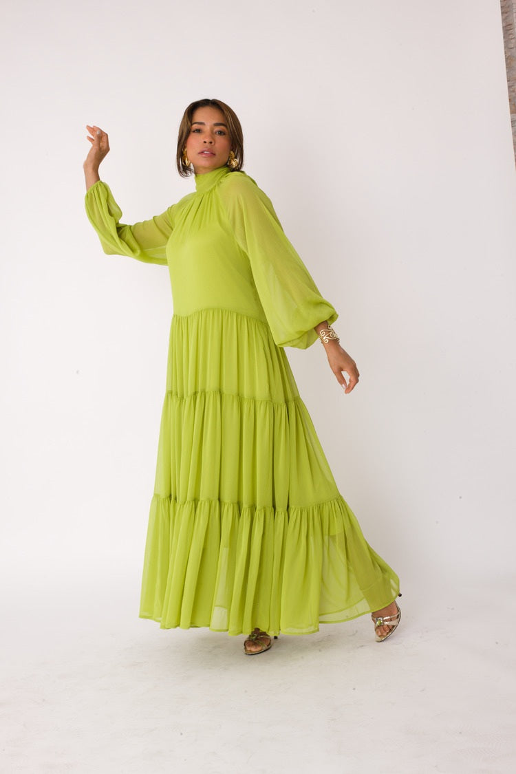 Chartreuse Dream Tiered Maxi Dress - 82348