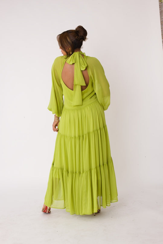 Chartreuse Dream Tiered Maxi Dress - 82348